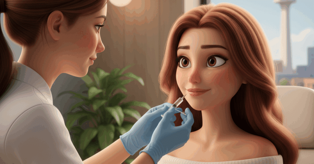 Piirroshahmo saamassa täyteainehoitoa Lahdessa.